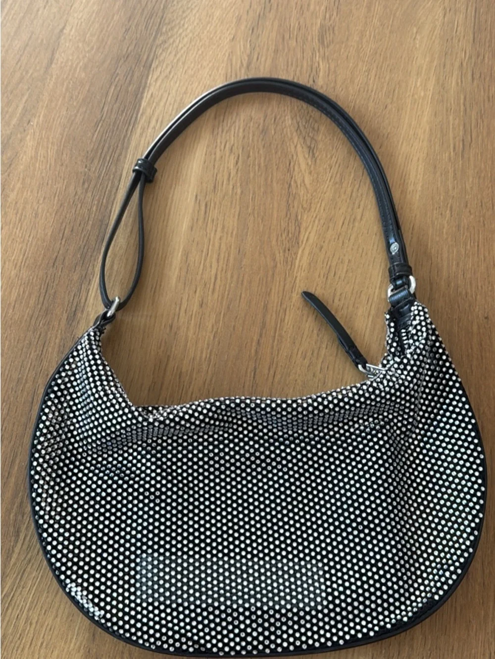 Black Crystal-Embellished Shoulder Bag